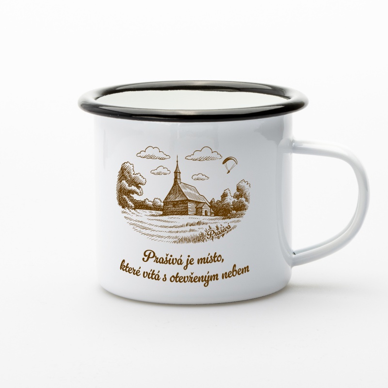 Plecháček Prašivá – smaltovaný hrnek s ilustrací Beskyd | Beeskyd