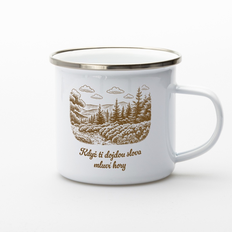 Plecháček Beskydy – smaltovaný hrnek se stříbrným lemem | Beeskyd