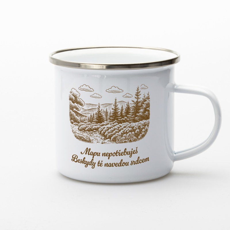 Plecháček Beskydy – smaltovaný hrnek se stříbrným lemem | Beeskyd